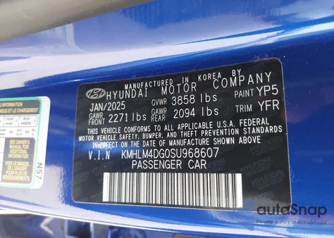 2025 Hyundai Elantra Sel Sport from USA, damaged, VIN KMHLM4DG0SU968607